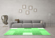 Machine Washable Checkered Emerald Green Modern Area Rugs in a Living Room,, wshcon1805emgrn