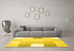 Machine Washable Checkered Yellow Modern Rug in a Living Room, wshcon1805yw