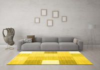 Machine Washable Checkered Yellow Modern Rug, wshcon1805yw