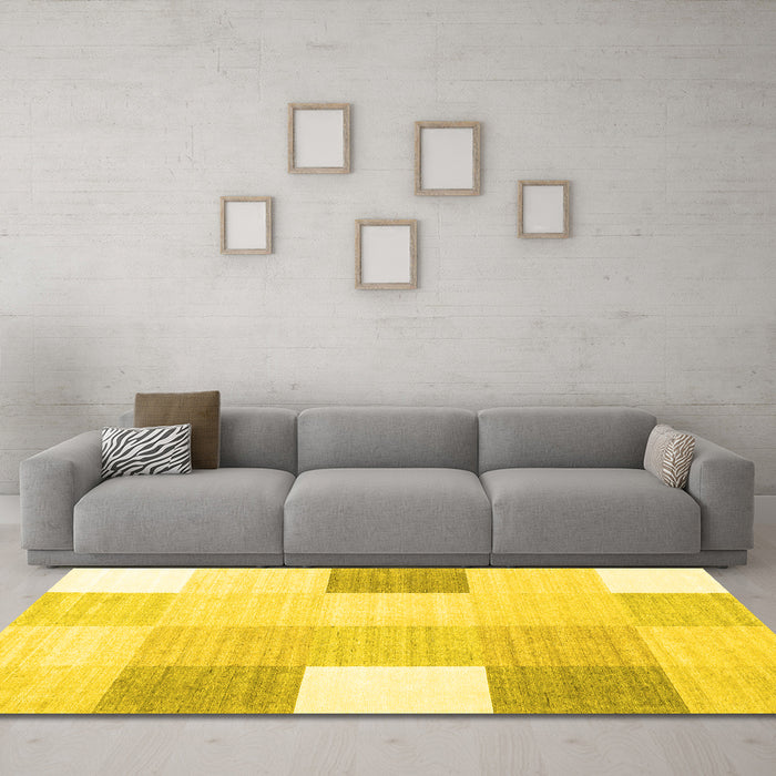 Machine Washable Checkered Yellow Modern Rug in a Living Room, wshcon1805yw