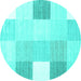 Round Checkered Turquoise Modern Rug, con1805turq