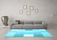 Machine Washable Checkered Light Blue Modern Rug, wshcon1805lblu