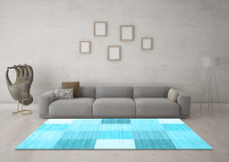Machine Washable Checkered Light Blue Modern Rug in a Living Room, wshcon1805lblu