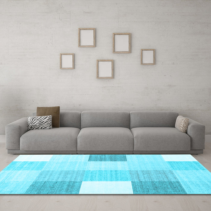 Machine Washable Checkered Light Blue Modern Rug in a Living Room, wshcon1805lblu