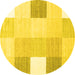 Round Checkered Yellow Modern Rug, con1805yw