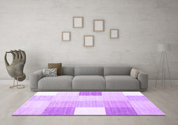 Machine Washable Checkered Purple Modern Area Rugs in a Living Room, wshcon1805pur
