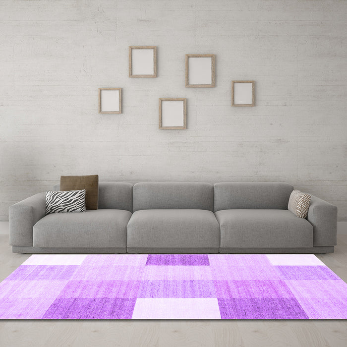 Machine Washable Checkered Purple Modern Area Rugs in a Living Room, wshcon1805pur