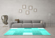 Machine Washable Checkered Turquoise Modern Area Rugs in a Living Room,, wshcon1805turq