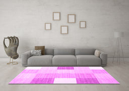 Machine Washable Checkered Pink Modern Rug in a Living Room, wshcon1805pnk