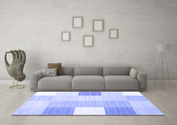 Machine Washable Checkered Blue Modern Rug in a Living Room, wshcon1805blu