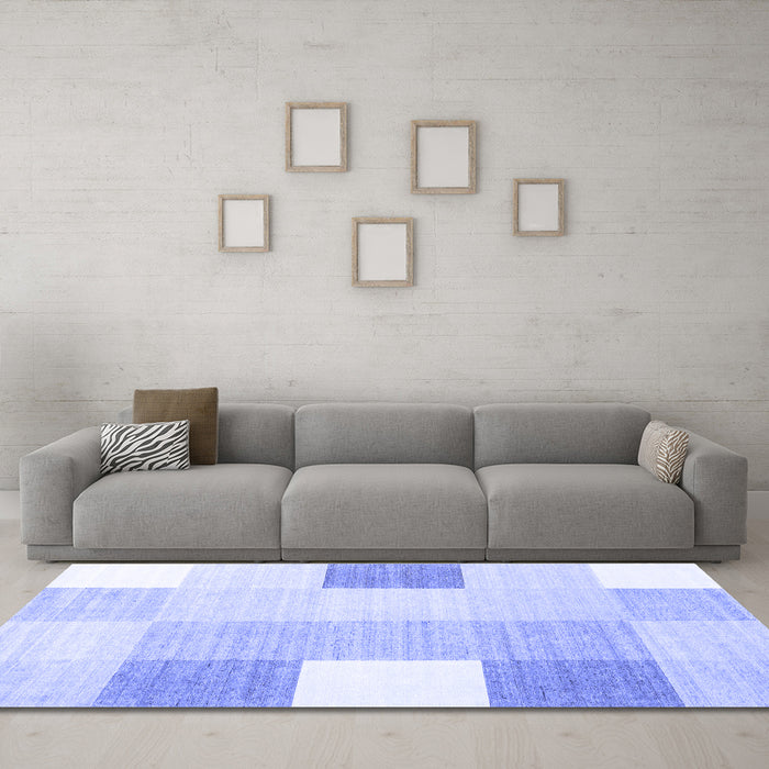 Machine Washable Checkered Blue Modern Rug in a Living Room, wshcon1805blu