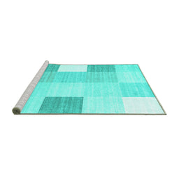Sideview of Machine Washable Checkered Turquoise Modern Area Rugs, wshcon1805turq