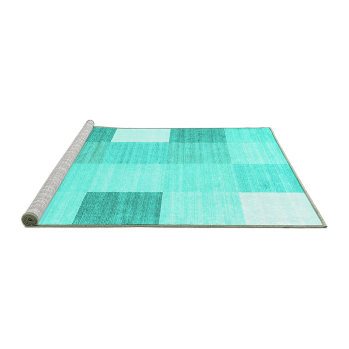 Sideview of Machine Washable Checkered Turquoise Modern Area Rugs, wshcon1805turq