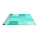 Sideview of Machine Washable Checkered Turquoise Modern Area Rugs, wshcon1805turq