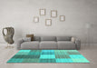 Machine Washable Checkered Turquoise Modern Area Rugs in a Living Room,, wshcon1806turq