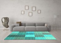 Machine Washable Checkered Turquoise Modern Rug, wshcon1806turq