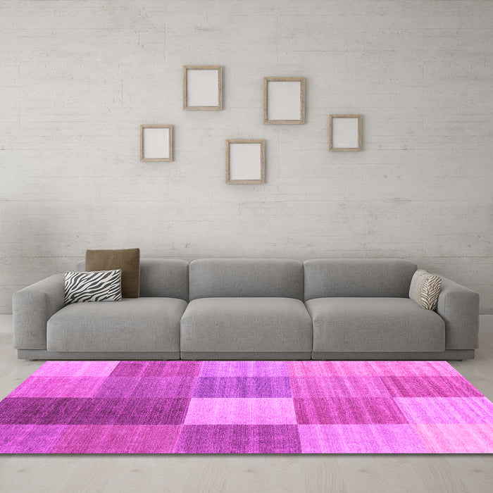 Machine Washable Checkered Pink Modern Rug in a Living Room, wshcon1806pnk