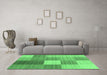 Machine Washable Checkered Emerald Green Modern Area Rugs in a Living Room,, wshcon1806emgrn