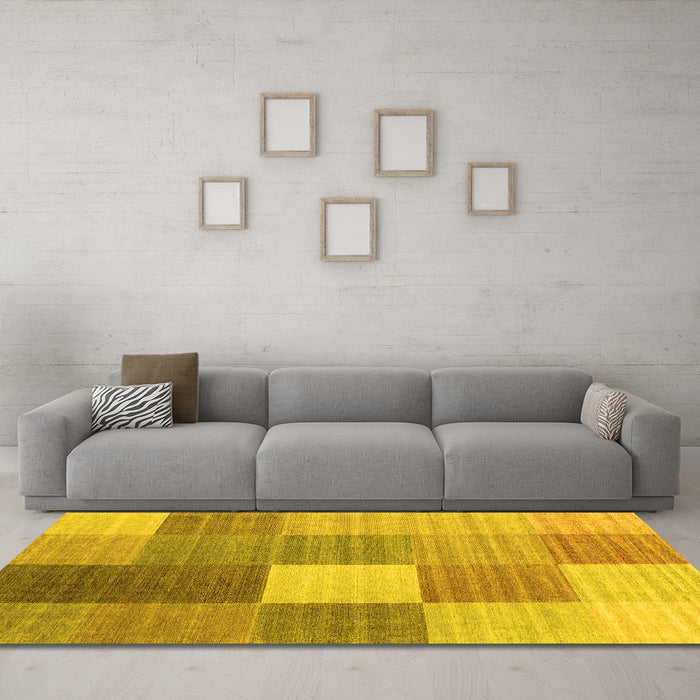 Machine Washable Checkered Yellow Modern Rug in a Living Room, wshcon1806yw