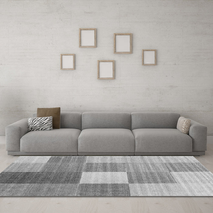 Machine Washable Checkered Gray Modern Rug in a Living Room,, wshcon1806gry