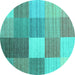 Round Machine Washable Checkered Turquoise Modern Area Rugs, wshcon1806turq