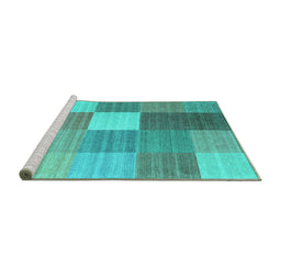 Sideview of Machine Washable Checkered Turquoise Modern Area Rugs, wshcon1806turq