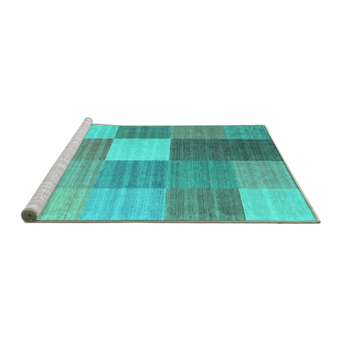 Sideview of Machine Washable Checkered Turquoise Modern Area Rugs, wshcon1806turq