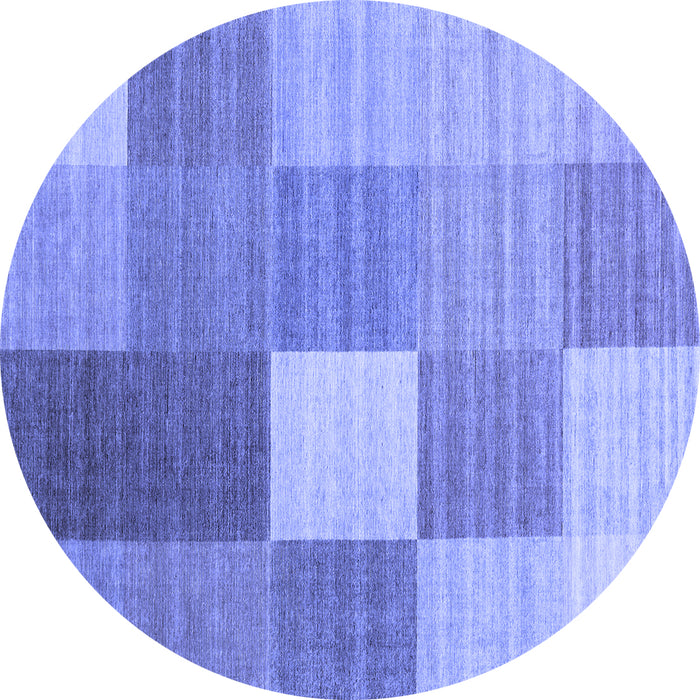Round Machine Washable Checkered Blue Modern Rug, wshcon1806blu