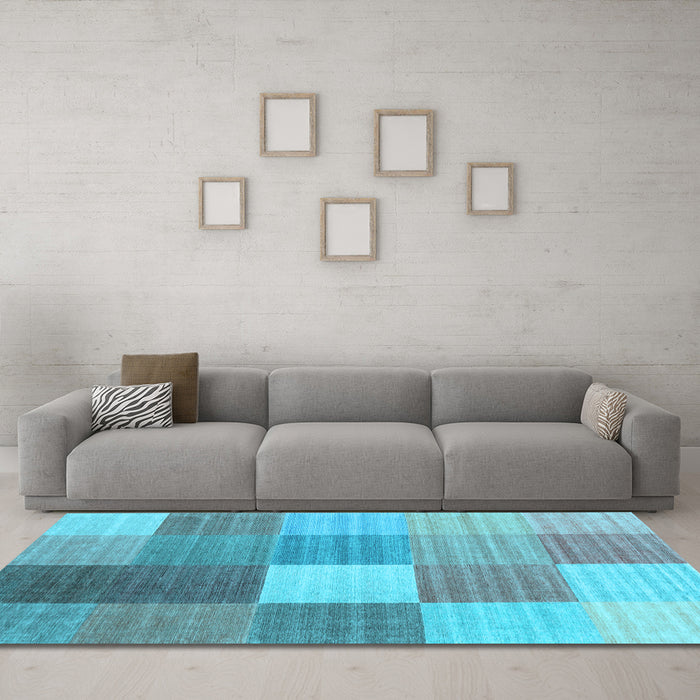Machine Washable Checkered Light Blue Modern Rug in a Living Room, wshcon1806lblu