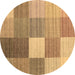 Round Machine Washable Checkered Brown Modern Rug, wshcon1806brn