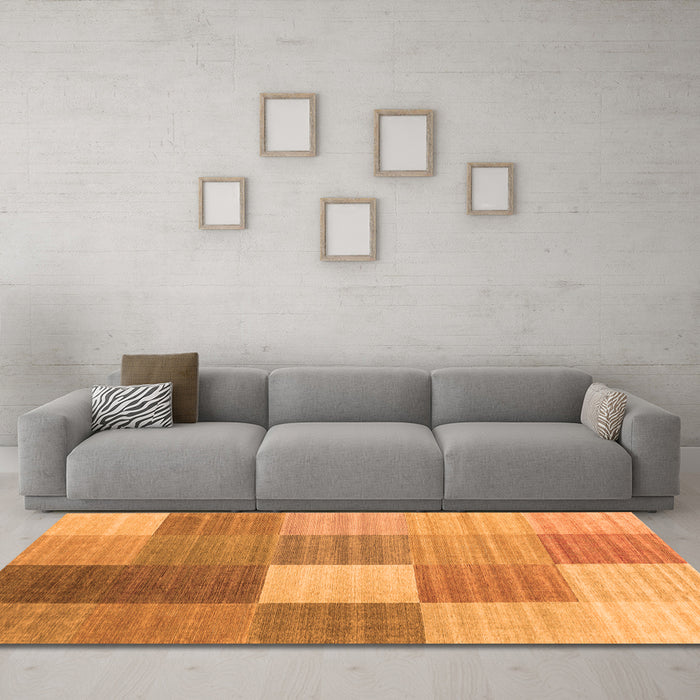 Machine Washable Checkered Orange Modern Area Rugs in a Living Room, wshcon1806org
