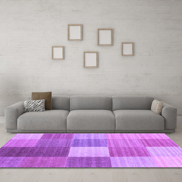 Machine Washable Checkered Purple Modern Area Rugs in a Living Room, wshcon1806pur