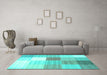 Machine Washable Checkered Turquoise Modern Area Rugs in a Living Room,, wshcon1807turq