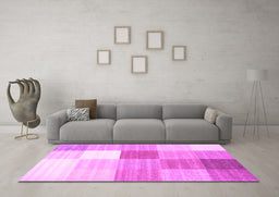 Machine Washable Checkered Pink Modern Rug in a Living Room, wshcon1807pnk