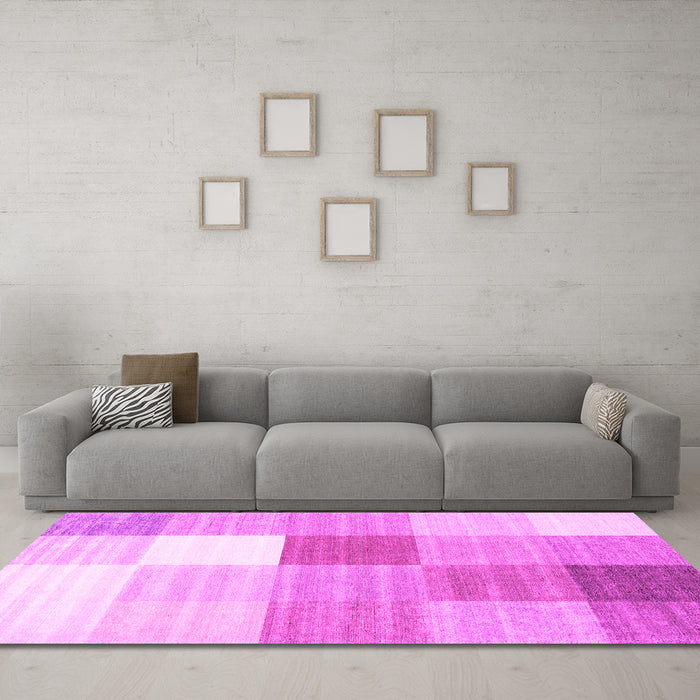 Machine Washable Checkered Pink Modern Rug in a Living Room, wshcon1807pnk