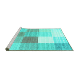 Sideview of Machine Washable Checkered Turquoise Modern Area Rugs, wshcon1807turq