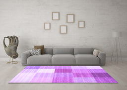 Machine Washable Checkered Purple Modern Area Rugs in a Living Room, wshcon1807pur