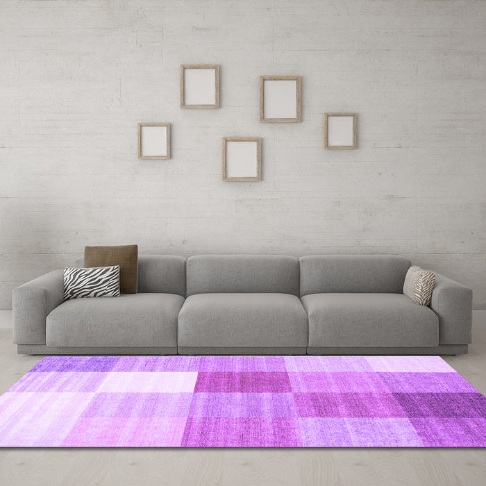 Machine Washable Checkered Purple Modern Area Rugs in a Living Room, wshcon1807pur