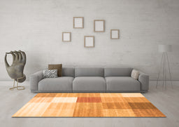 Machine Washable Checkered Orange Modern Area Rugs in a Living Room, wshcon1807org