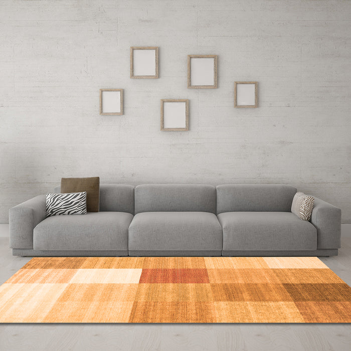 Machine Washable Checkered Orange Modern Area Rugs in a Living Room, wshcon1807org