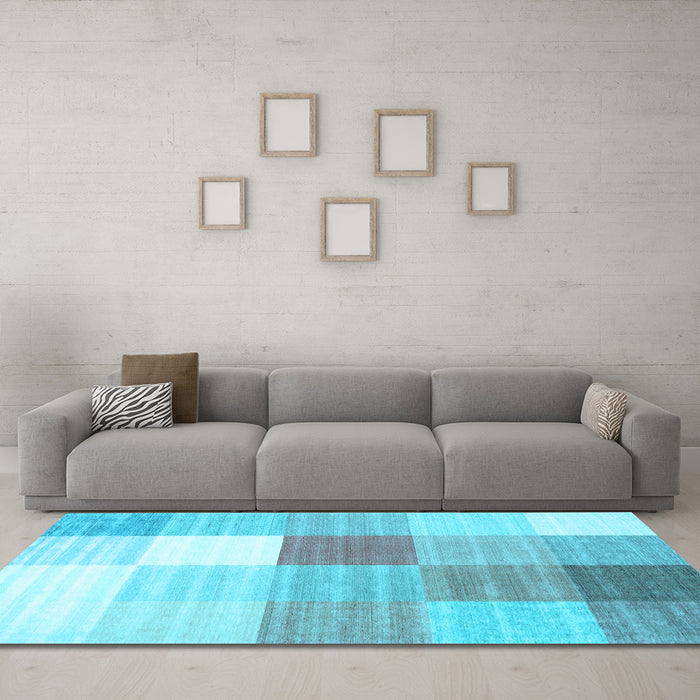 Machine Washable Checkered Light Blue Modern Rug in a Living Room, wshcon1807lblu