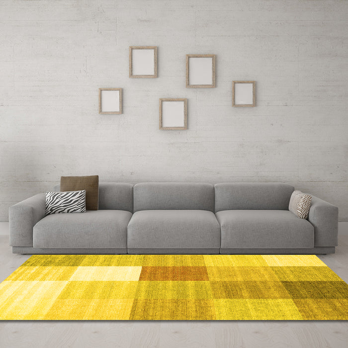 Machine Washable Checkered Yellow Modern Rug in a Living Room, wshcon1807yw