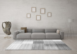 Machine Washable Checkered Gray Modern Rug in a Living Room,, wshcon1807gry