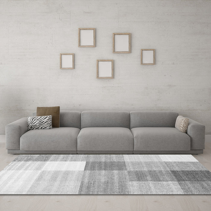 Machine Washable Checkered Gray Modern Rug in a Living Room,, wshcon1807gry