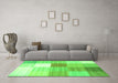 Machine Washable Checkered Green Modern Area Rugs in a Living Room,, wshcon1807grn