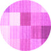 Round Machine Washable Checkered Pink Modern Rug, wshcon1807pnk