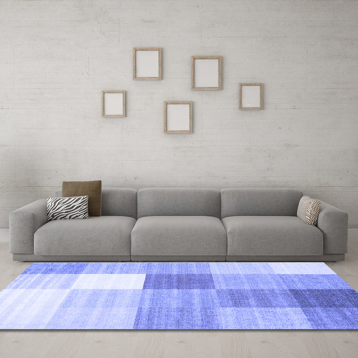 Machine Washable Checkered Blue Modern Rug in a Living Room, wshcon1807blu