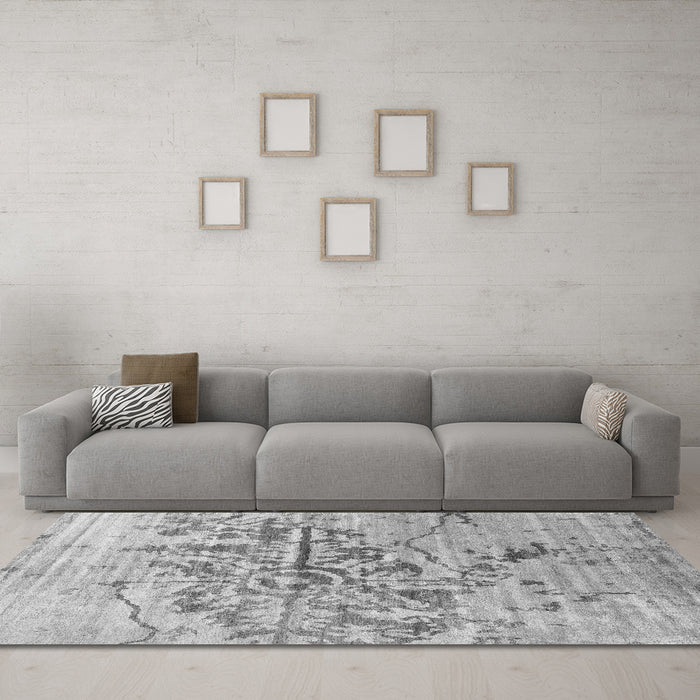 Machine Washable Abstract Gray Contemporary Rug in a Living Room,, wshcon1808gry