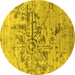 Round Abstract Yellow Contemporary Rug, con1808yw