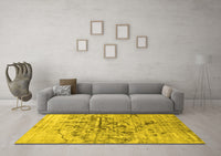 Machine Washable Abstract Yellow Contemporary Rug, wshcon1808yw